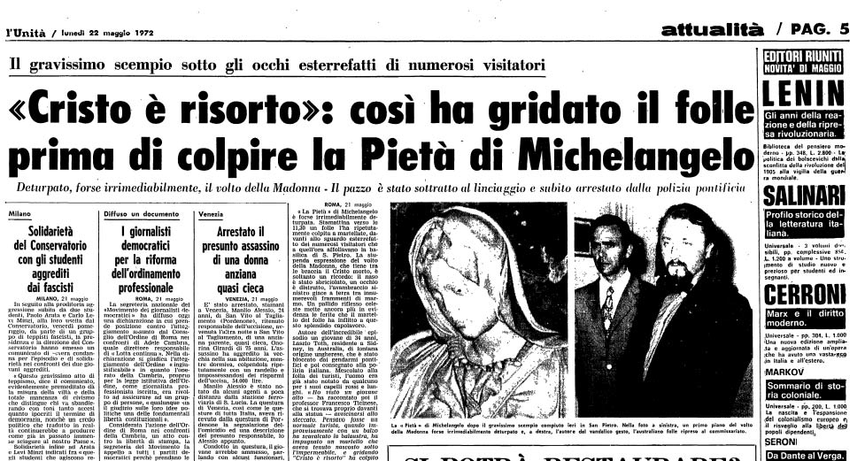L'articolo su l'Unità il 22 maggio 1972
