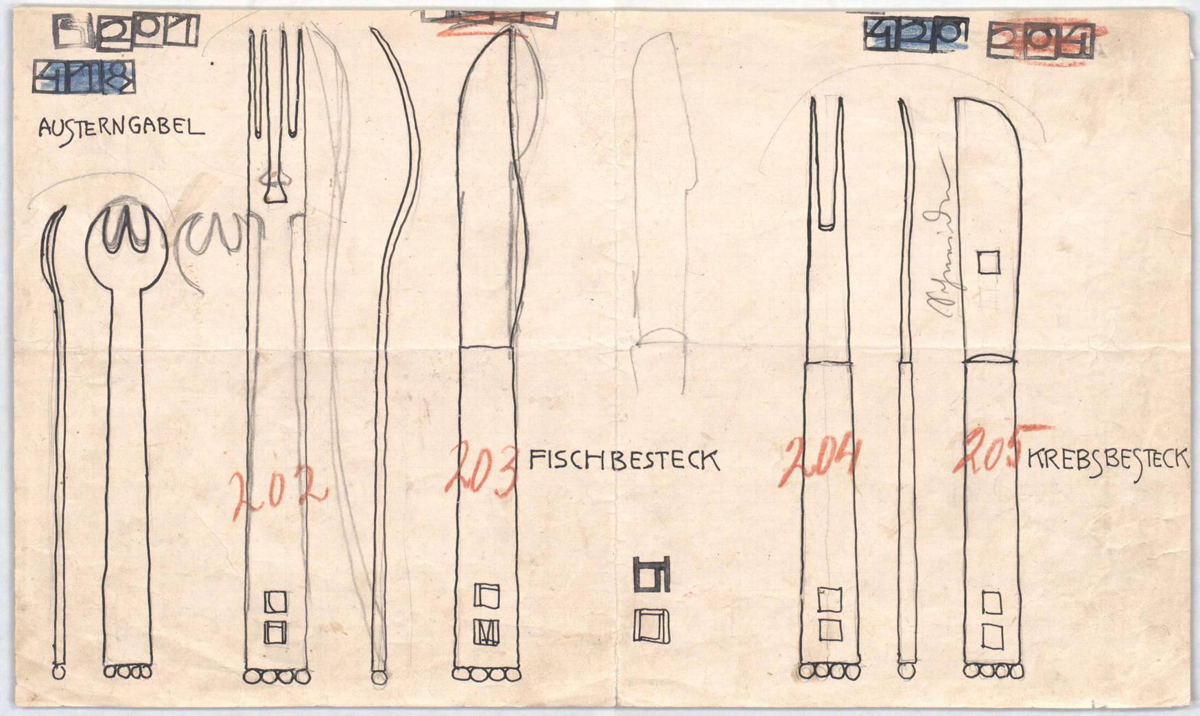 Josef Hoffmann, Argenteria per Fritz e Lili Waerndorfer, progetto (1904; argento) © MAK
 Josef Hoffmann, Argenteria per Fritz e Lili Waerndorfer, progetto (1904; argento) © MAK