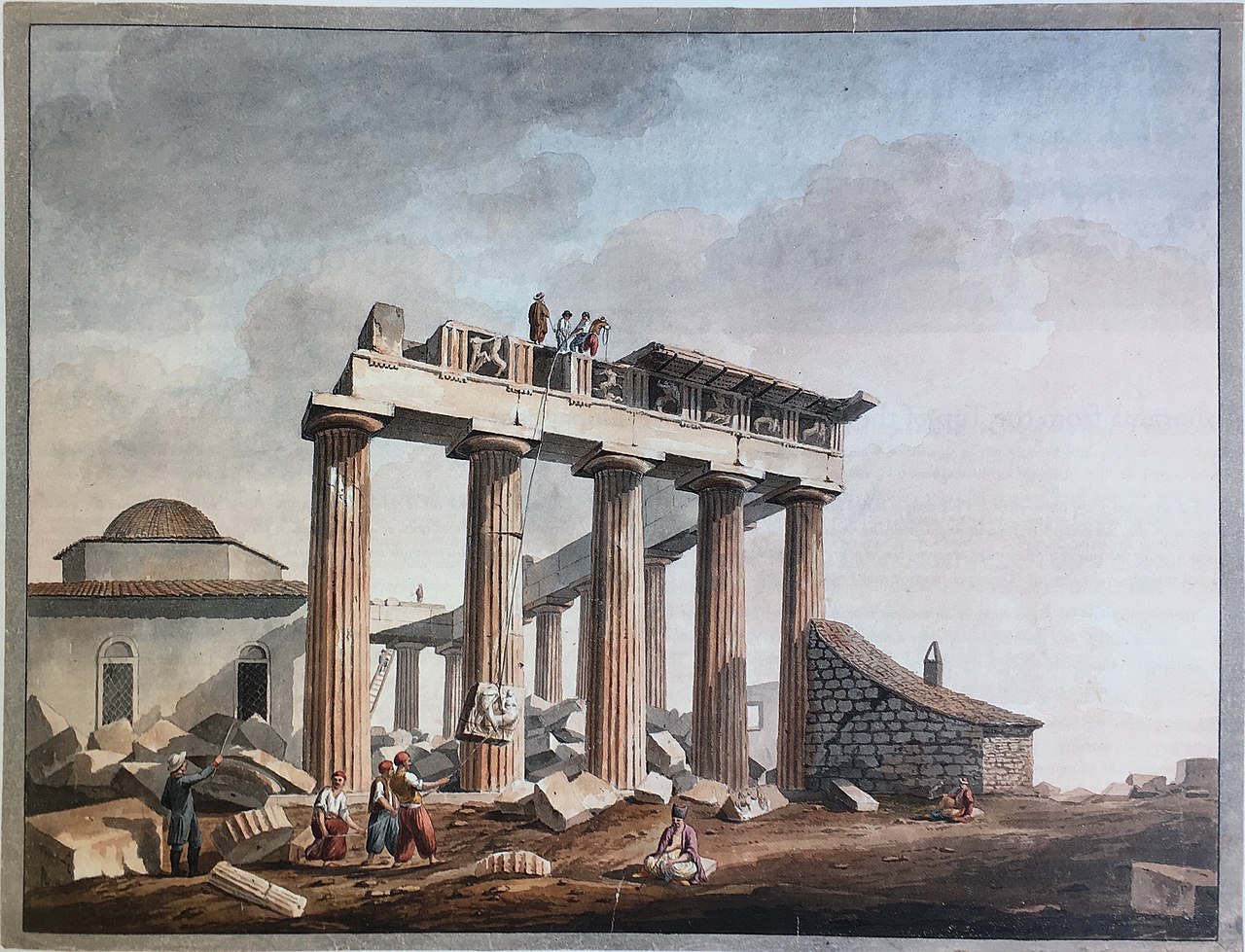 Edward Dodwell, Rimozione dei marmi del Partenone nel 1801 (1801-1805; acquerello; Los Altos, The Packard Humanities Institute)
