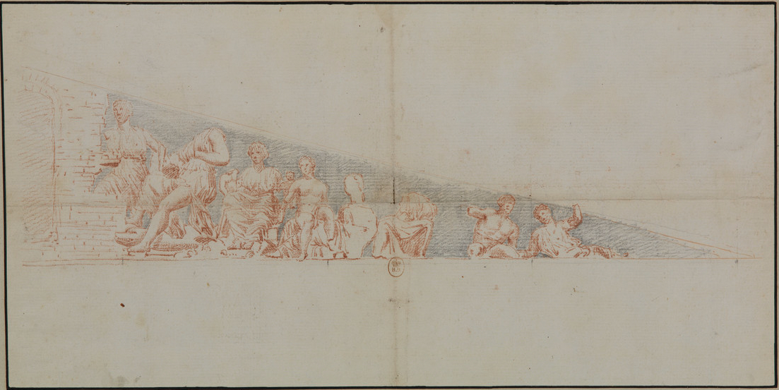 Jacques Carrey (attribuito), Porzione meridionale del frontone ovest del Partenone (1674; matita su carta; Parigi, Bibliothèque Nationale)
