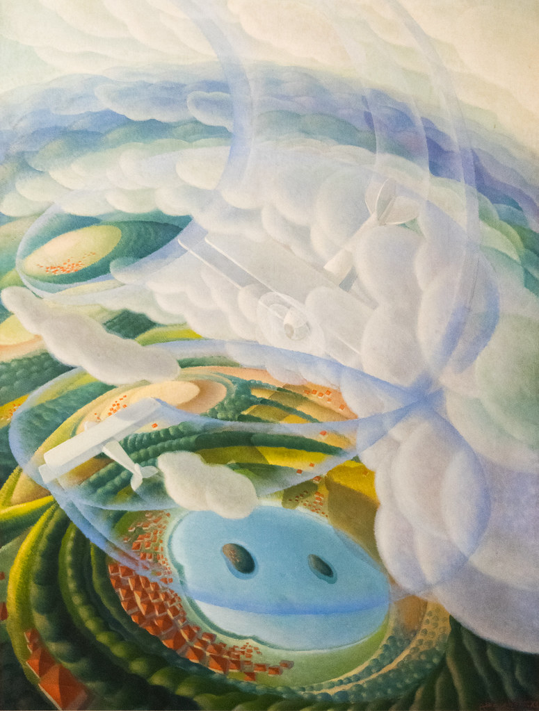 Alessandro Bruschetti, Acrobazia tra le nubi (1934; tecnica mista su tavola, 174 x 132 cm; Perugia, Camera di Commercio dell'Umbria)
