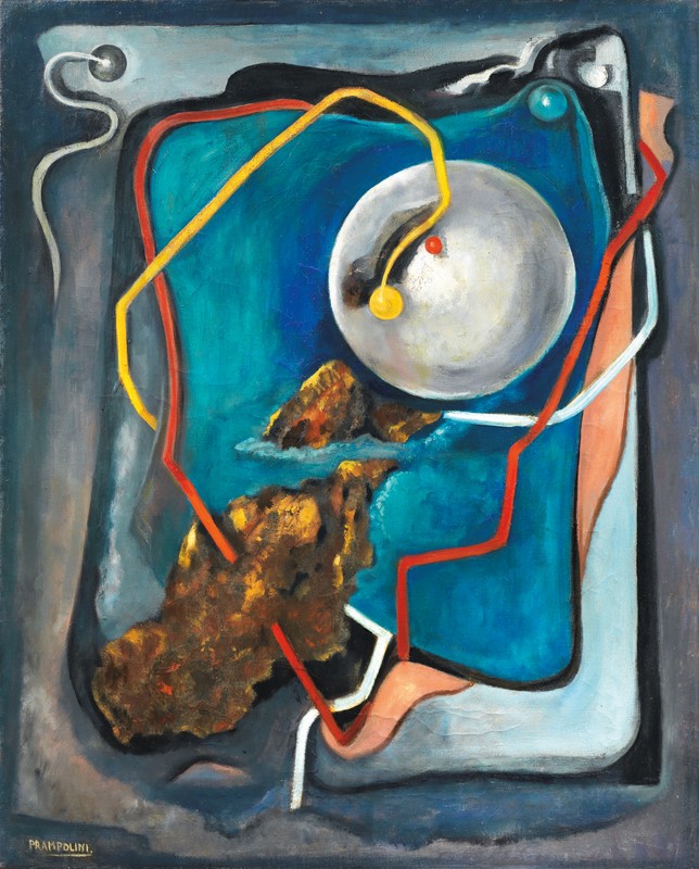 Enrico Prampolini, Isole nello spazio (1932 circa; olio su tela, 91 x 72 cm; Collezione privata)
