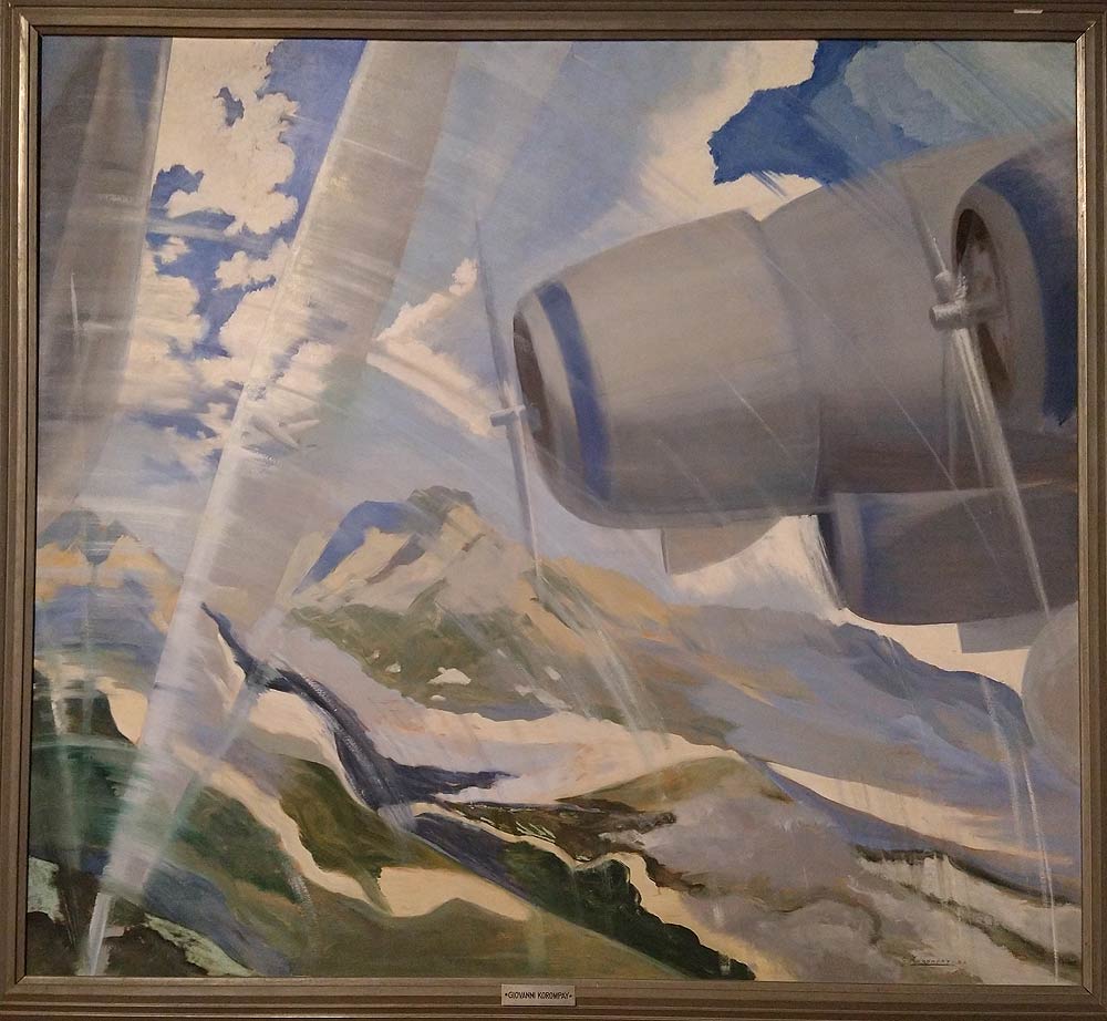 Giovanni Korompay, Aeropittura (1936; olio su compensato, 120 x 132 cm; Genova, Wolfsoniana)
