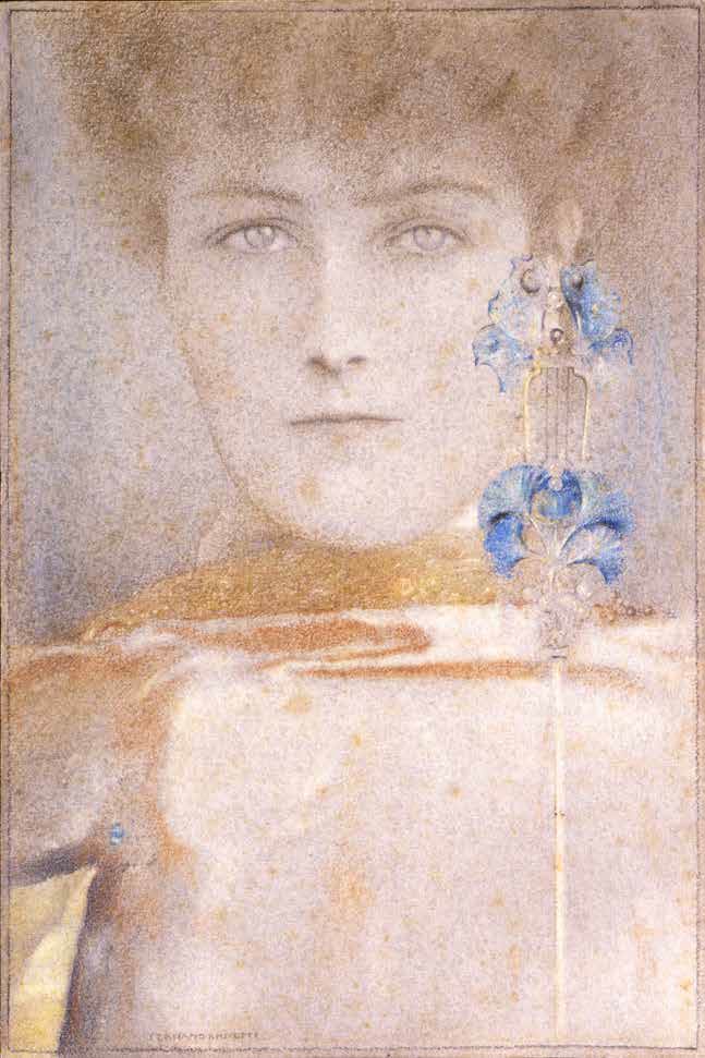 Fernand Khnopff, Maschera bianca (1907; disegno a matita e pastello su carta, 27,8 × 18,5 cm; Venezia, Fondazione Musei Civici di Venezia - Galleria Internazionale d’Arte Moderna di Ca’ Pesaro, inv. 512)
