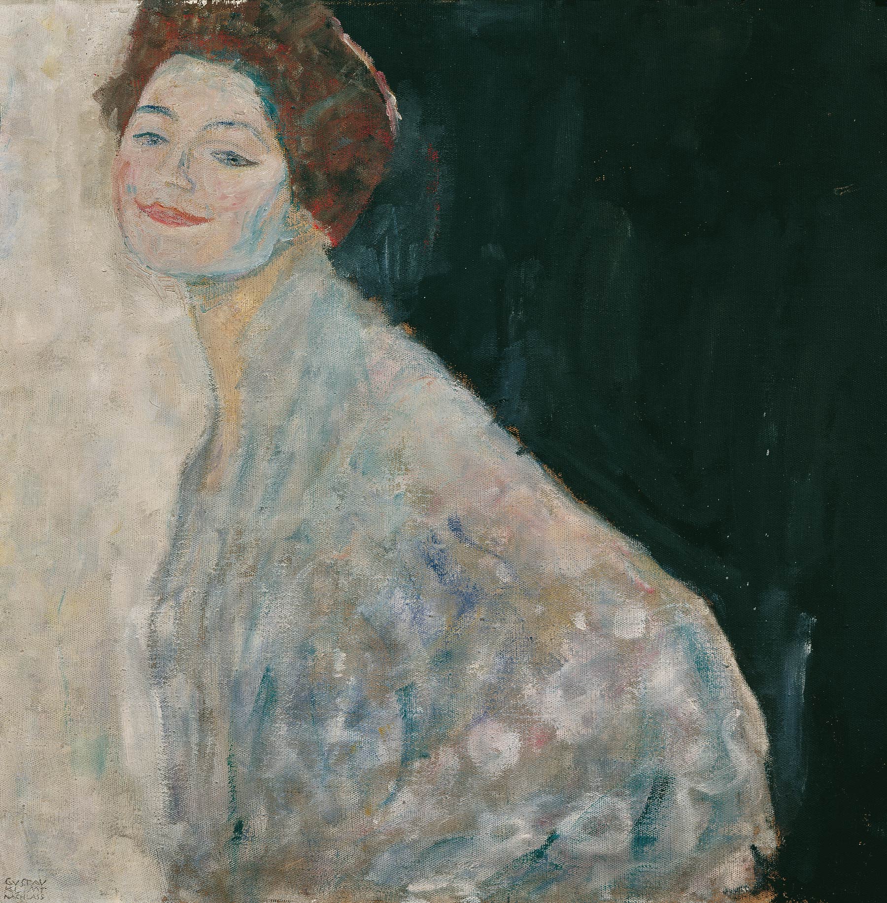 Gustav Klimt, Ritratto di signora in bianco (1917-1918; olio su tela, 70 x 70 cm; Vienna, Belvedere)
