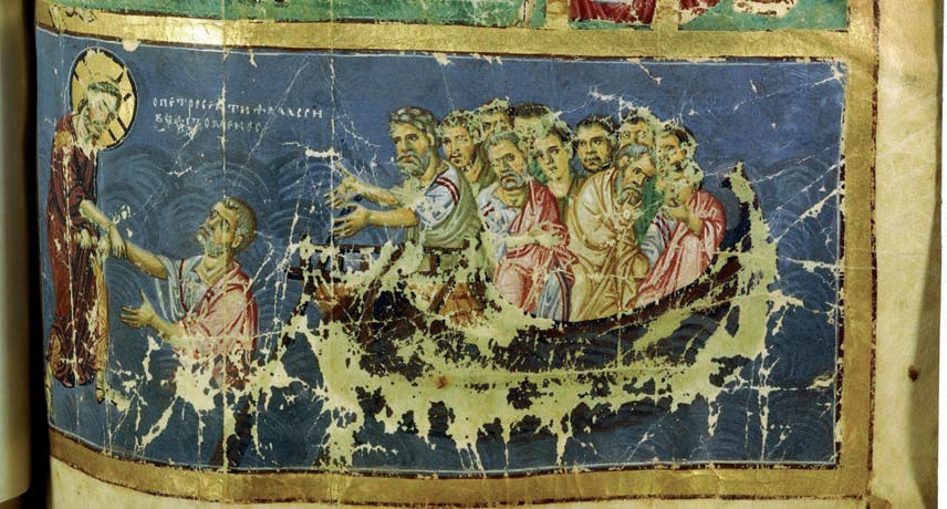 Gregorio Nazianzeno, Navicula Petri, dalle Omelie (880-883; manoscritto; Parigi, Bibliothèque Nationale, ms. gr. 510, f. 170r)
