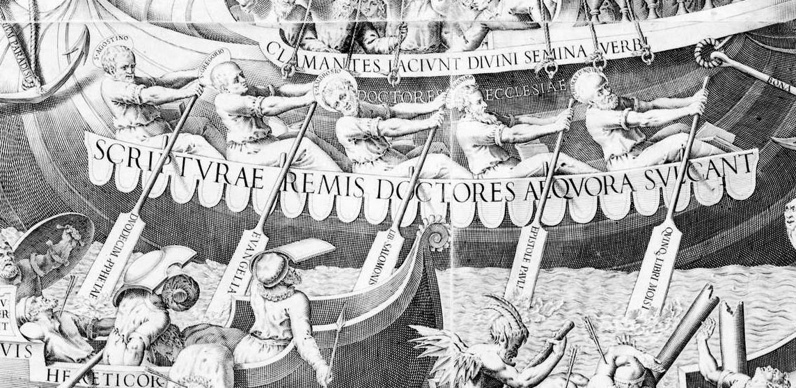 Dettaglio dell'incisione di Thomassin, i dottori della Chiesa
