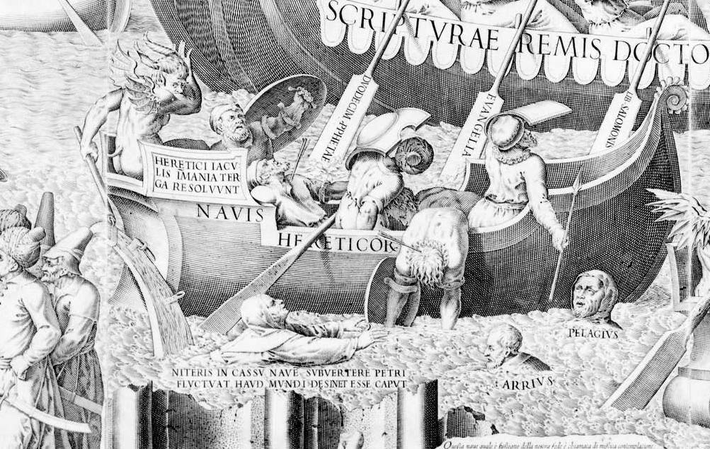 Dettaglio dell'incisione di Thomassin, gli eretici
