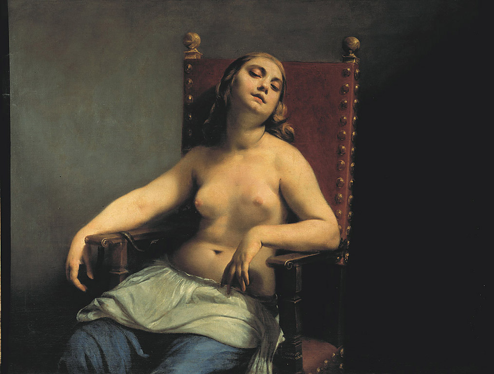 Guido Cagnacci, Cleopatra (1660-1662 circa; olio su tela, 120 x 158 cm; Milano, Pinacoteca di Brera, inv. 2341)
