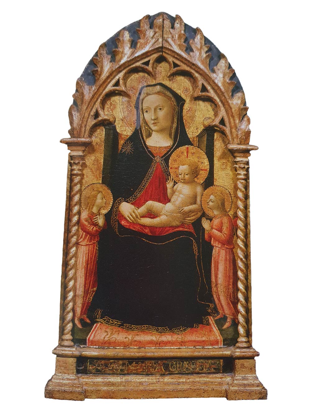 Andrea di Giusto, Madonna col Bambino in trono e due angeli (1445 circa; tempera su tavola, 83 x 41 cm; Collezione privata)
