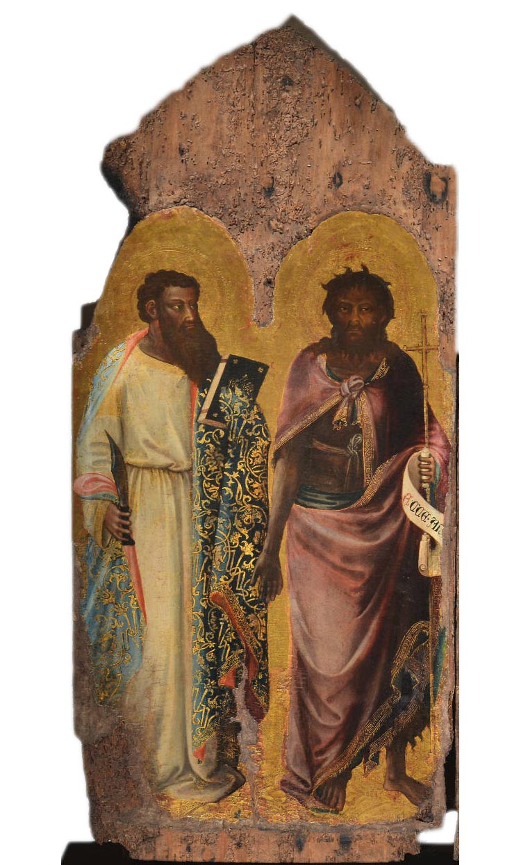 Bicci di Lorenzo, San Bartolomeo e san Giovanni Battista (1421-1423 circa; tempera su tavola, 138 x 62 cm; Firenze, chiesa di San Niccolò Oltrarno, sacrestia)

