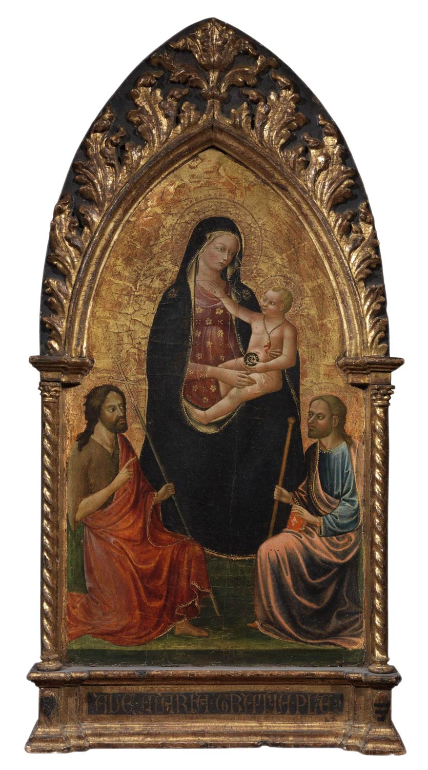 Francesco d'Antonio di Bartolomeo, Madonna col Bambino e i santi Giovanni Battista e Giacomo Maggiore (1430-1435; tempera su tavola, 80,5 x 47 cm; Collezione privata)
