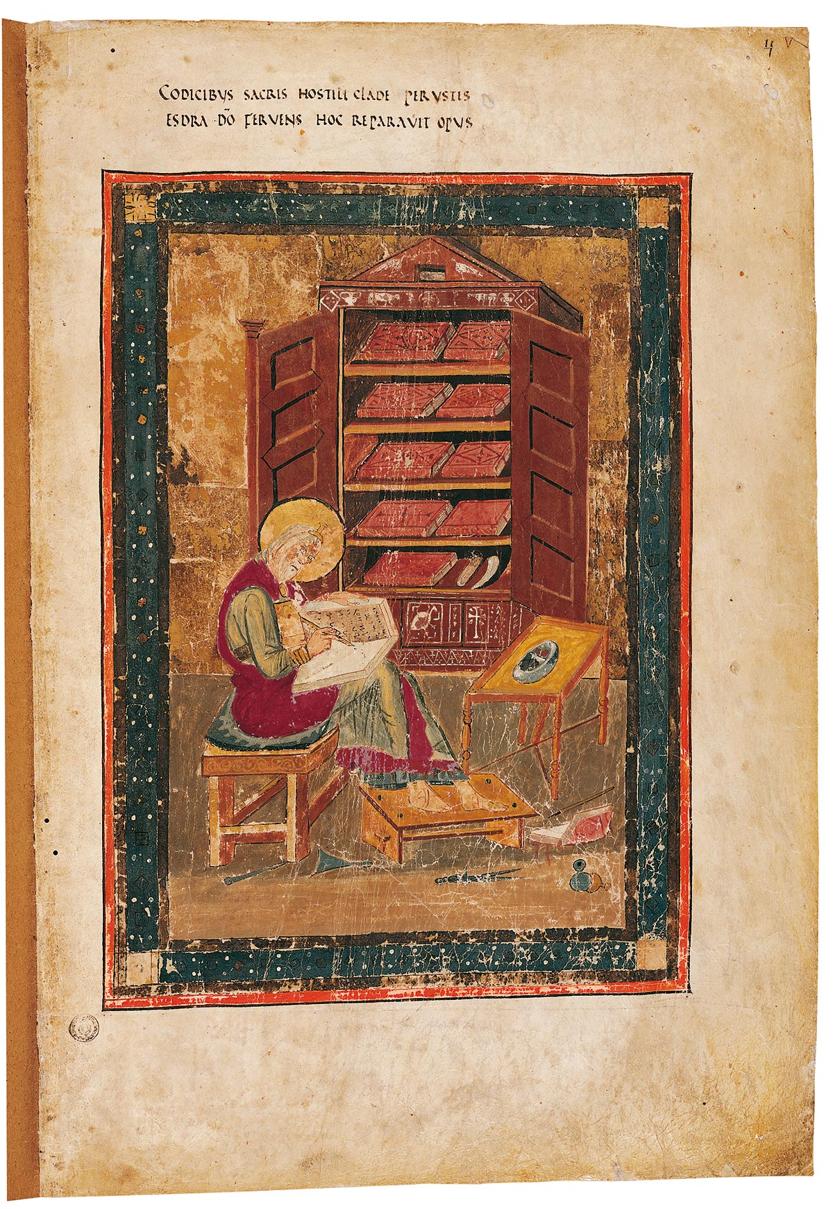 Codex Amiatinus 1, c. Vr, Esdra (692-716; pergamena, 540 x 345 mm; Firenze, Biblioteca Medicea Laurenziana)