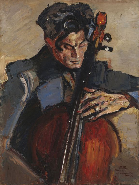 Anselmo Bucci, Studio per il violoncellista Crepax (1934; olio su tavola, 80 x 60 cm; Collezione privata)