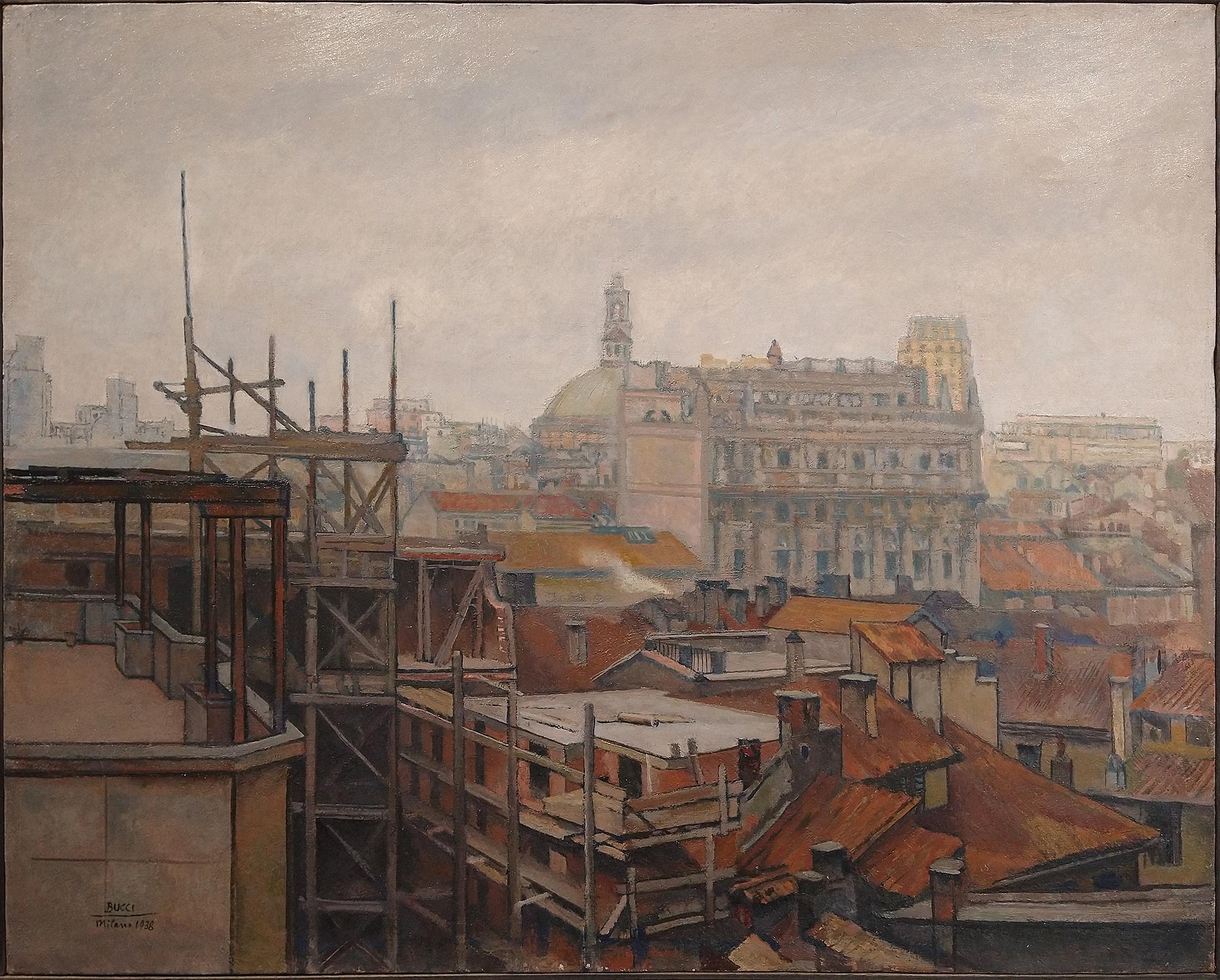 Anselmo Bucci, Tetti di Milano (1938; olio su tela, 80 x 100 cm; Collezione privata)
