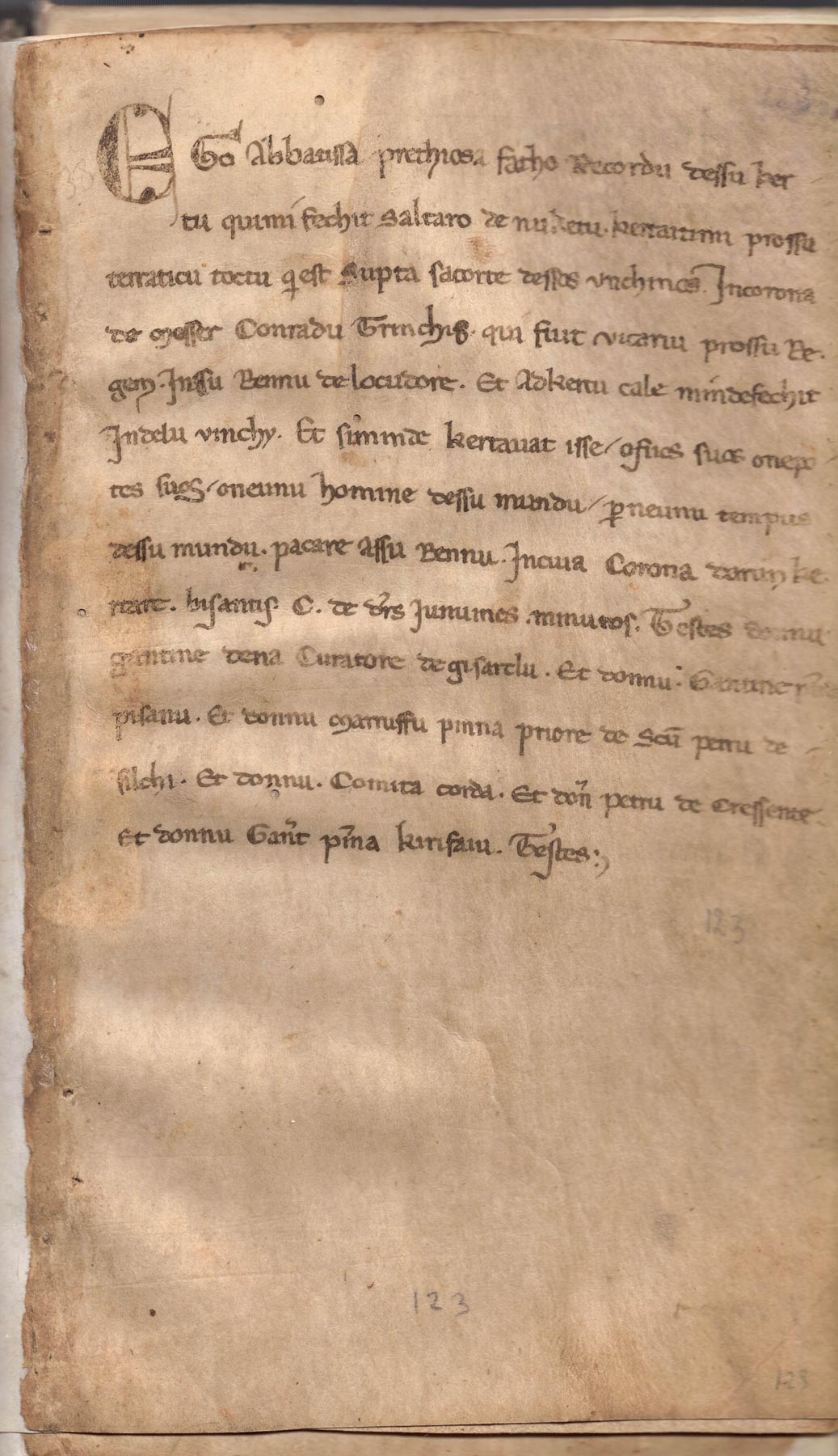 Condaghe di San Pietro di Silki, carta 123r: la badessa Preziosa risolve una lite