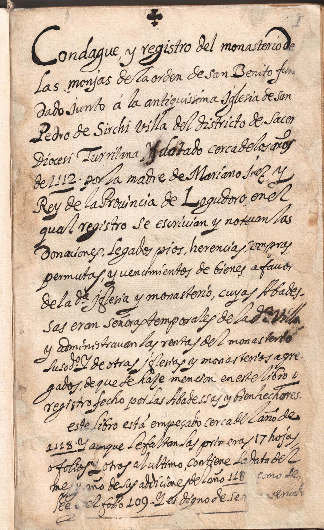 La carta di guardia con la nota in castigliano del XVIII secolo