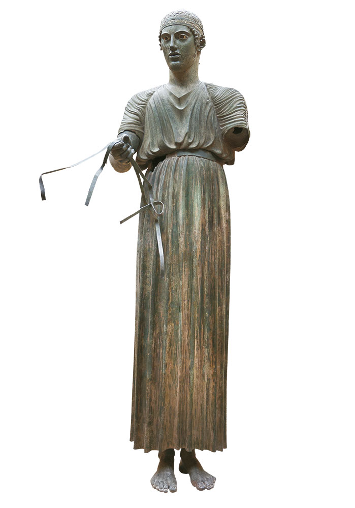 Pitagora da Reggio o Sotade di Tespie, Auriga di Delfi (474 a.C.; bronzo, altezza 184 cm; Delfi, Museo Archeologico)