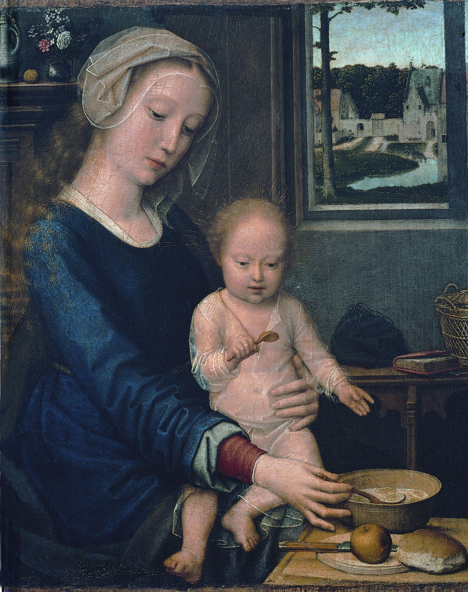 Gerard David, Madonna della pappa (1515 circa; olio su tavola, 41 x 32 cm; Genova, Musei di Strada Nuova, Palazzo Bianco)