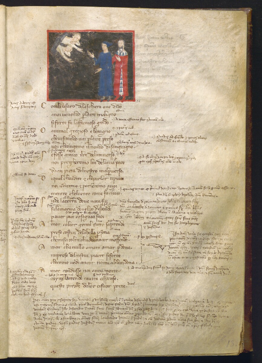 Divina Commedia nota come Dante Filippino, Paolo e Francesca (1355-1360 circa; pergamena, 276 x 191 mm; Napoli, Biblioteca Statale Oratoriana dei Girolamini, CF 2.16, c. 13r)