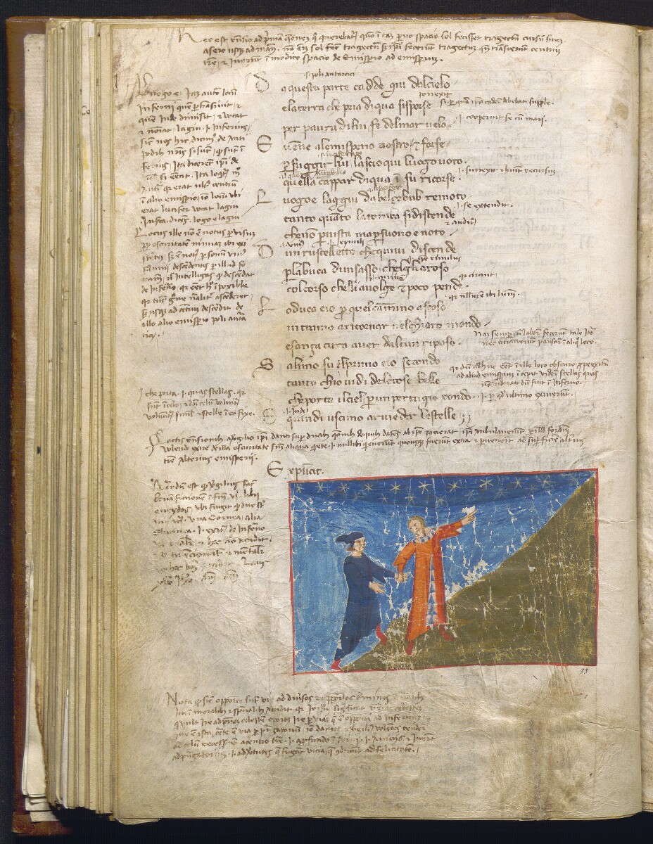 Divina Commedia nota come Dante Filippino, E quindi uscimmo a riveder le stelle (1355-1360 circa; pergamena, 276 x 191 mm; Napoli, Biblioteca Statale Oratoriana dei Girolamini, CF 2.16, c. 84v)