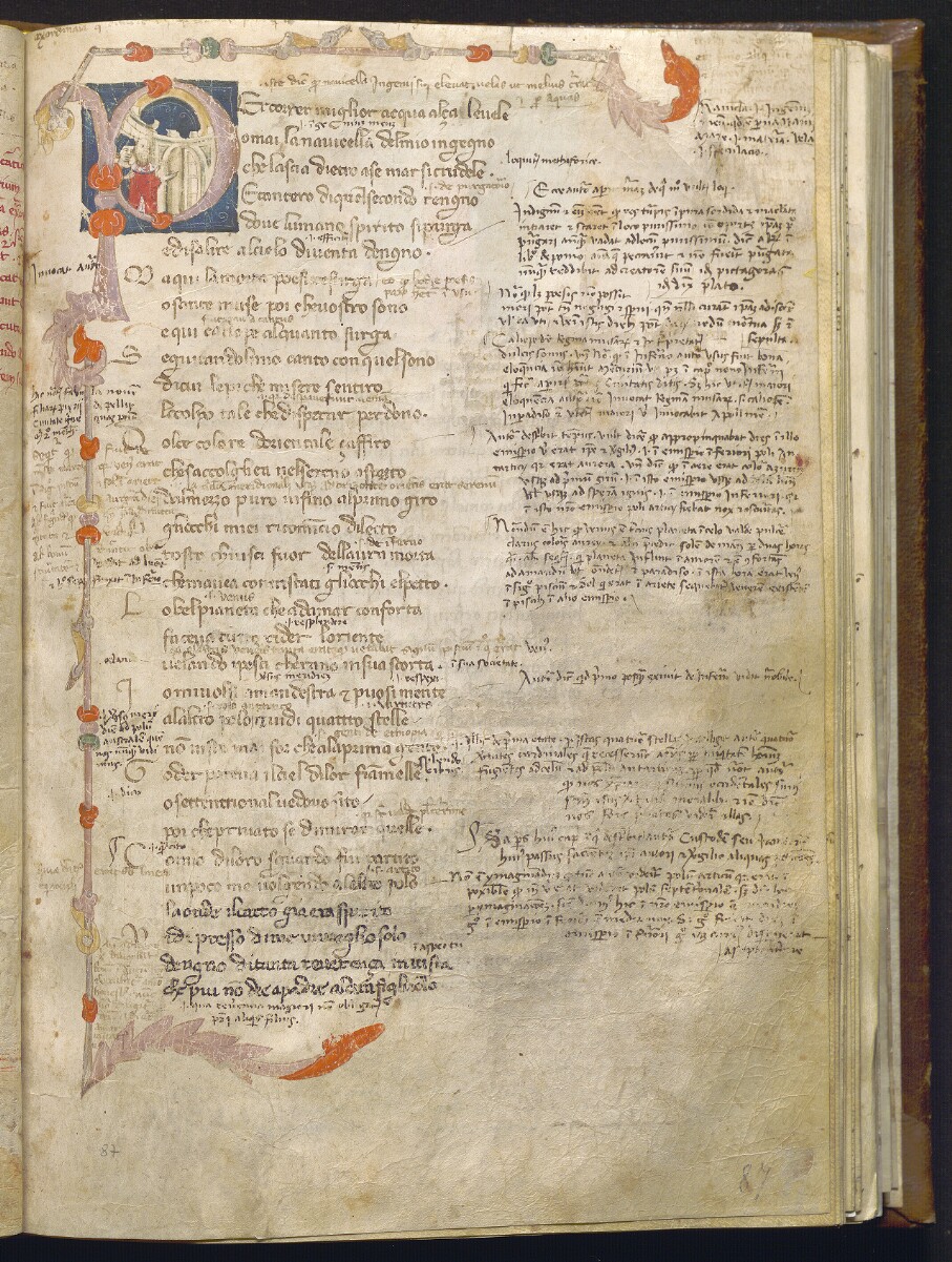 Divina Commedia nota come Dante Filippino, Incipit del Purgatorio (1355-1360 circa; pergamena, 276 x 191 mm; Napoli, Biblioteca Statale Oratoriana dei Girolamini, CF 2.16, c. 87r)