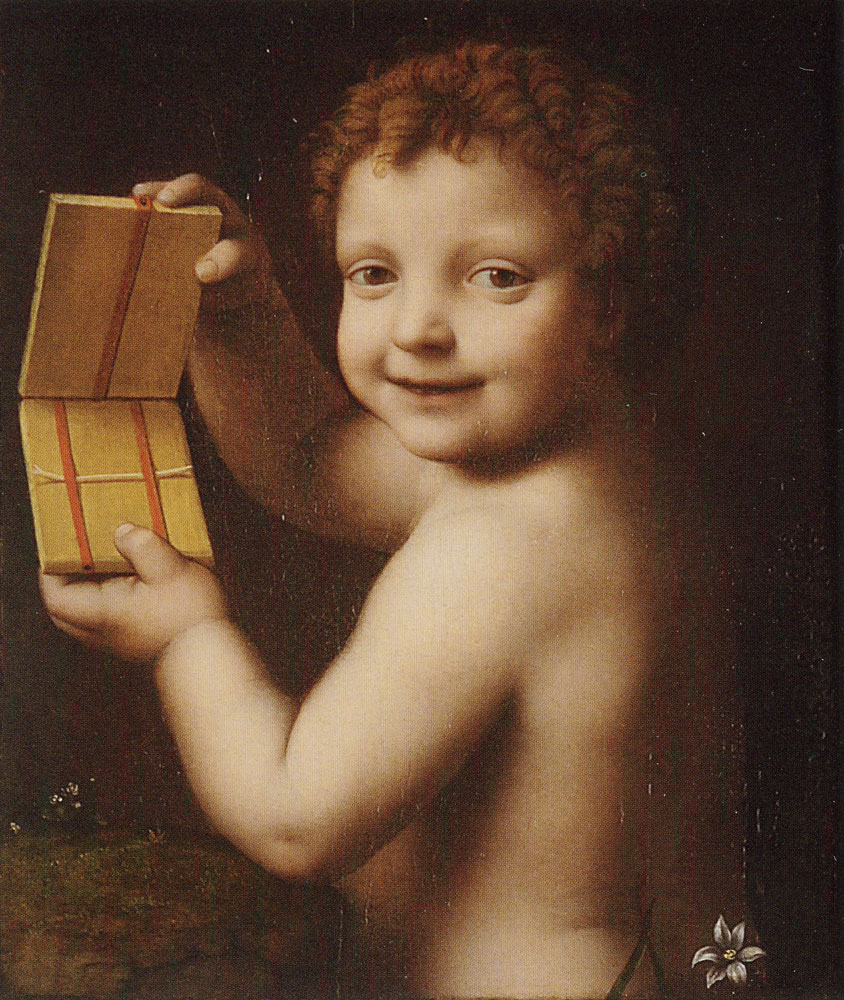 Bernardino Luini, Bambino con in mano un giocattolo (1527-1530; Peterborough, Elton Hall, Proby Collection)