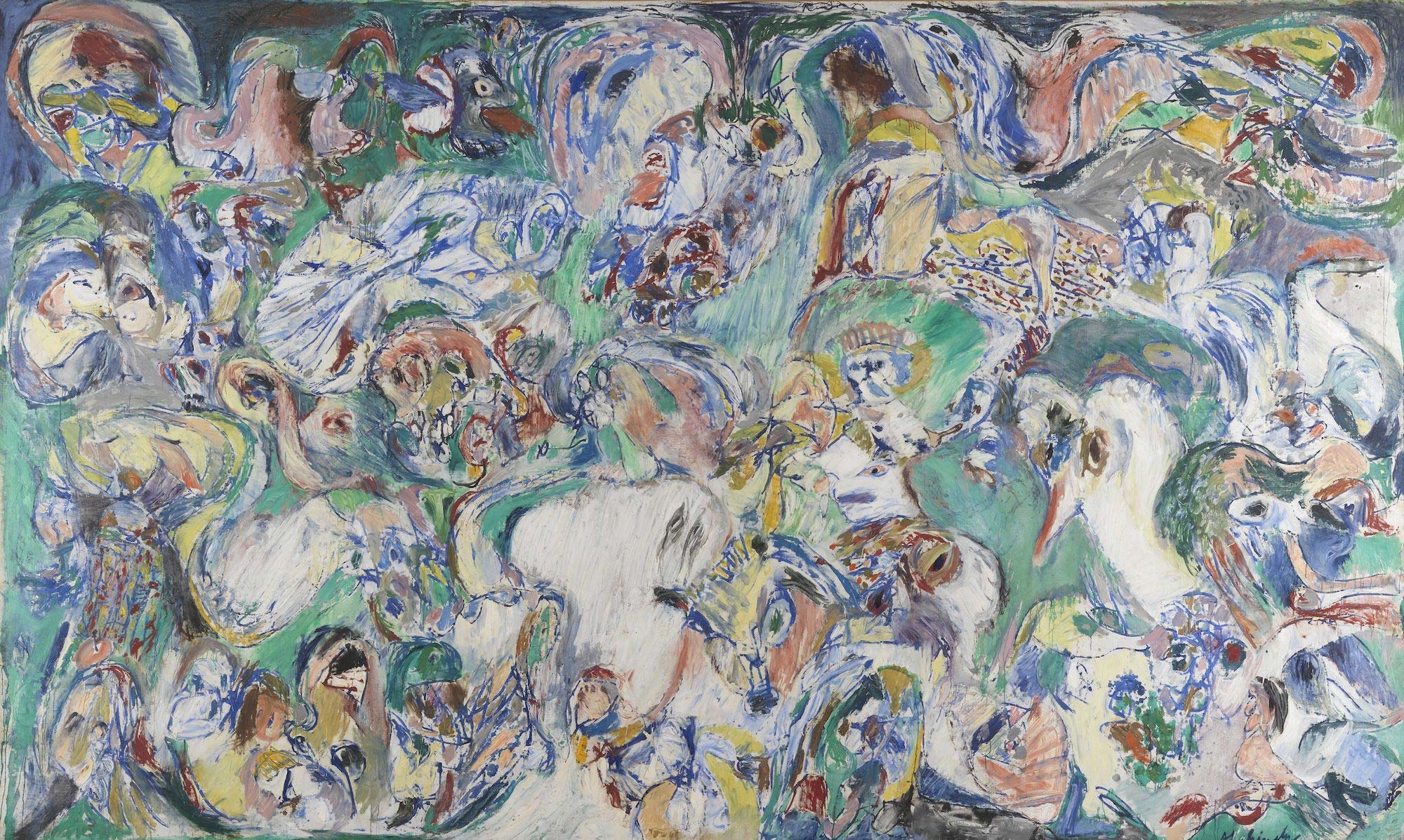 Pierre Alechinsky, L'ultimo giorno (1964; acrilico su tea, 330 x 500 cm; Anversa, Museo Reale di Belle Arti)