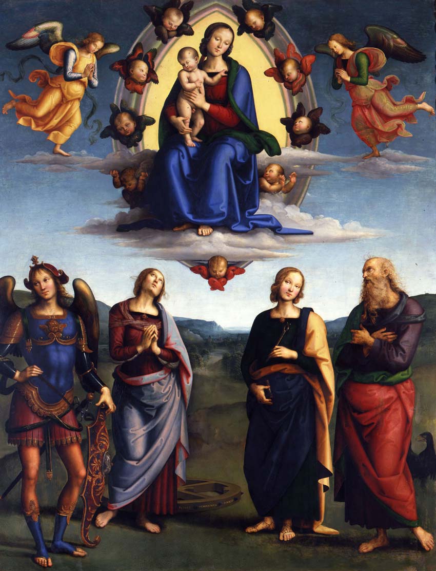 Pietro Vannucci detto il Perugino, Madonna col Bambino in gloria e Santi (olio su tavola, 274 x 210 cm; Bologna, Pinacoteca Nazionale)