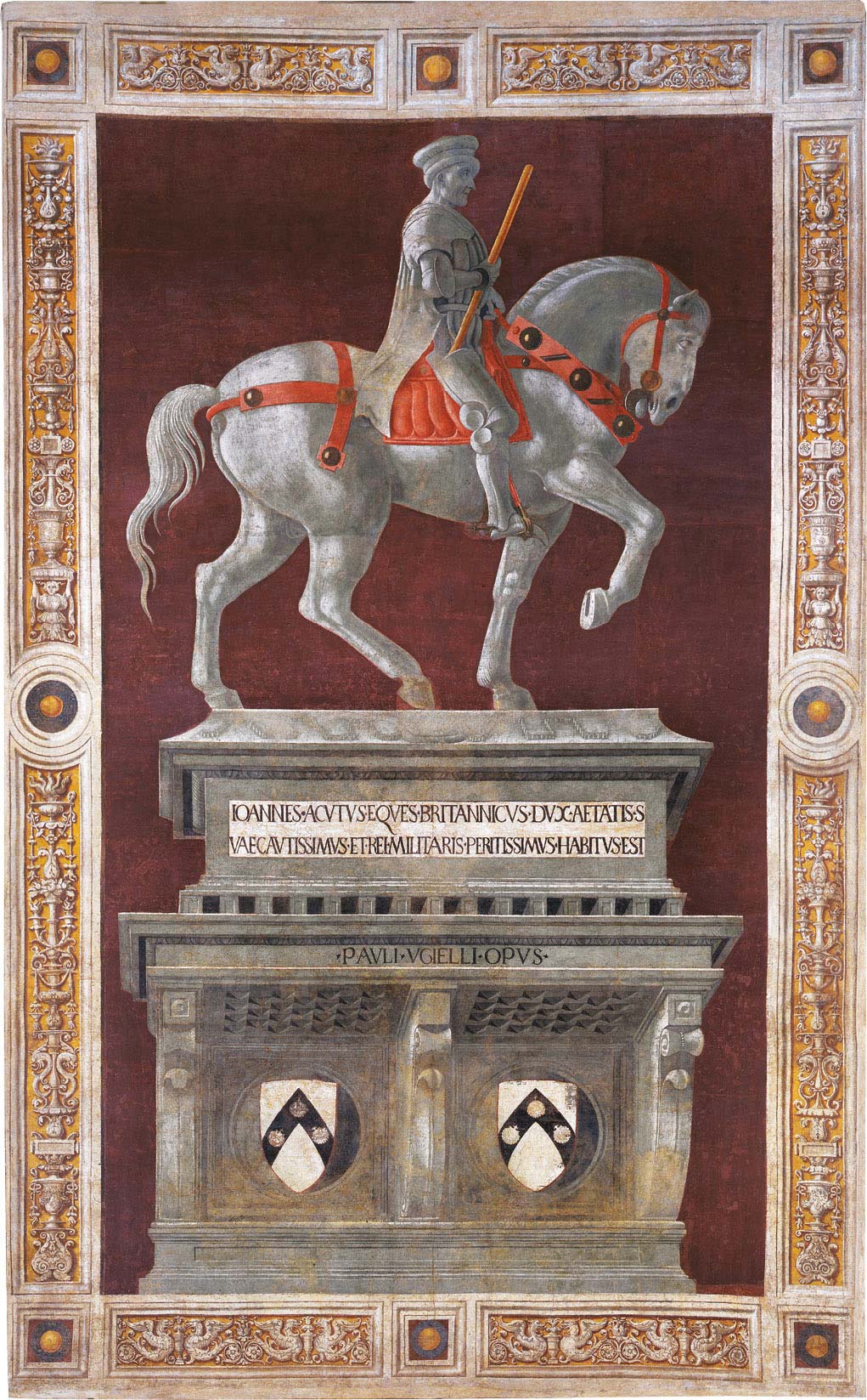 Paolo Uccello, Monumento equestre a Giovanni Acuto (1436; affresco trasportato su tela, 855 x 527 cm; Firenze, Cattedrale di Santa Maria del Fiore)