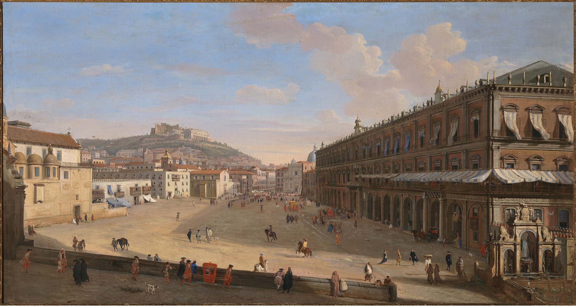 Gaspare Vanvitelli, Veduta di Napoli con Largo di Palazzo (inizio del XVIII secolo; olio su tela, 75 x 125 cm; Napoli, Collezione Intesa Sanpaolo, Gallerie d’Italia). Foto Archivio Patrimonio Artistico Intesa Sanpaolo - Luciano Pedicini, Napoli