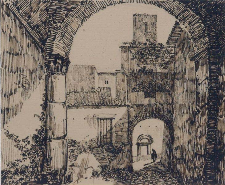 François-Marius Granet, Edificio a Narni (1802 circa; matita e penna su carta, 114 x 139 mm; Aix-en-Provence, Musée Granet)