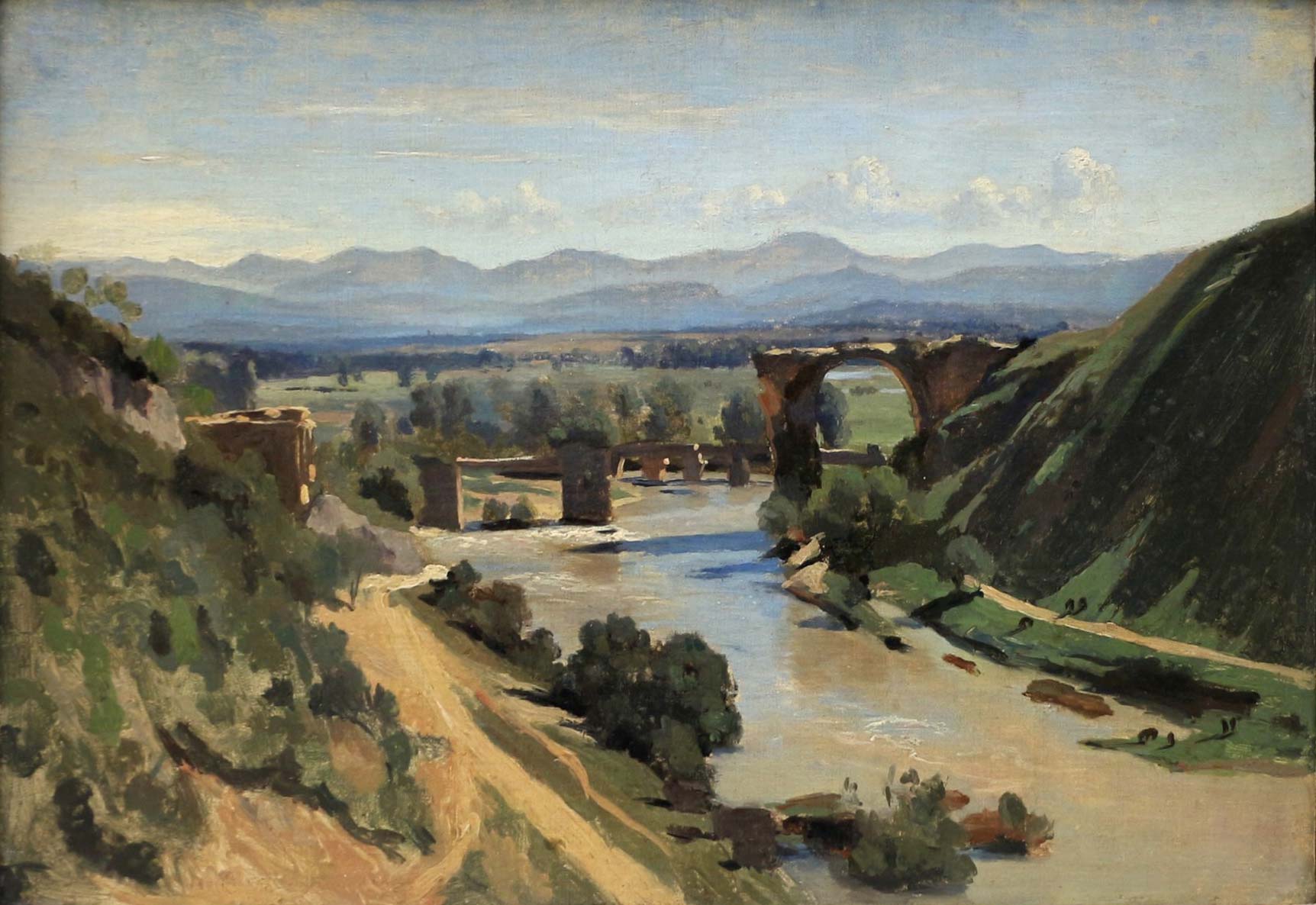 Jean-Baptiste-Camille Corot, Il ponte di Narni (1826; olio su carta applicata su tela, 34 x 48 cm; Parigi, Louvre)