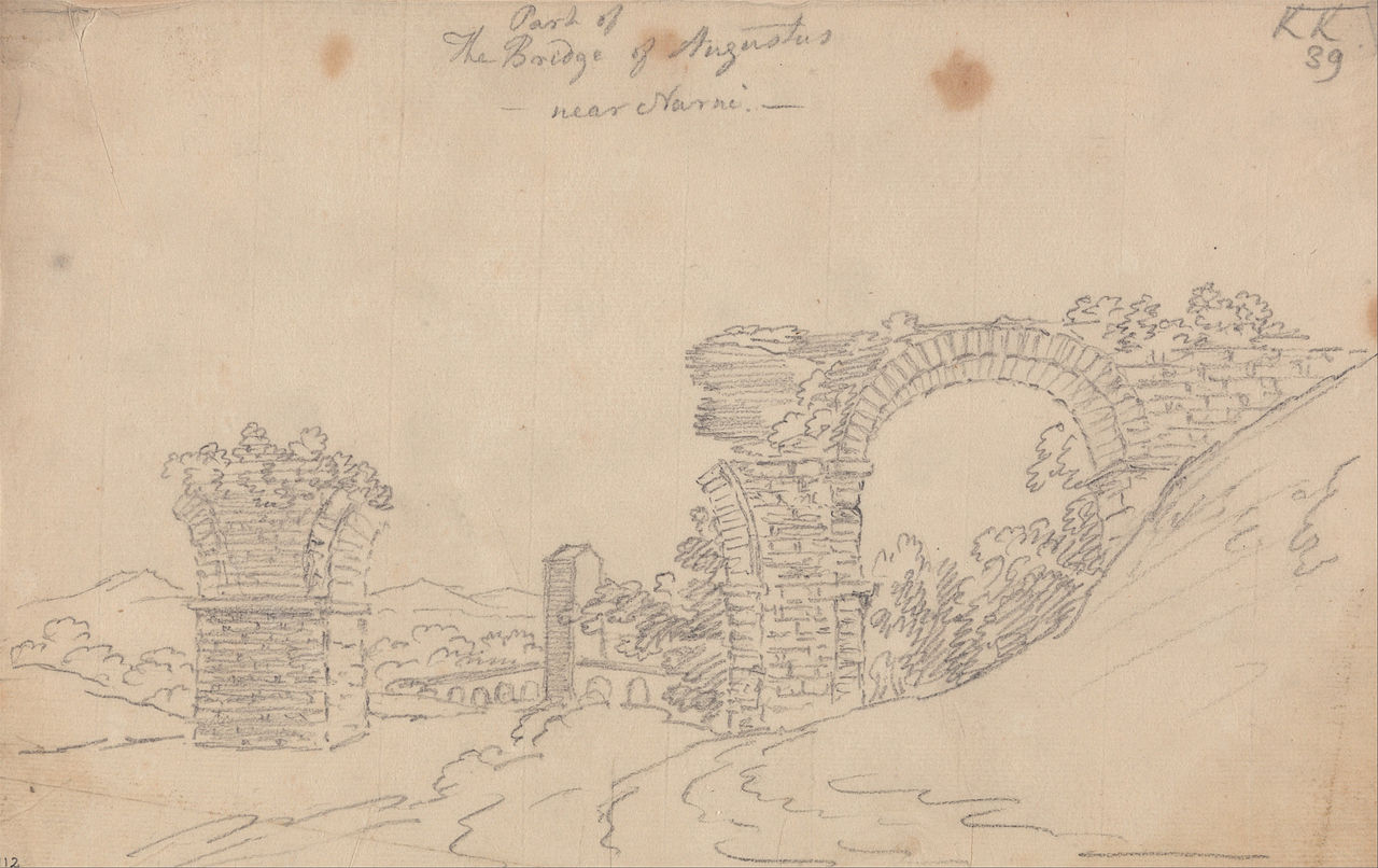 John Robert Cozens, Il ponte di Augusto a Narni (1779 circa; matita su carta, 143 x 229 mm; New Haven, Yale Center for British Art)
