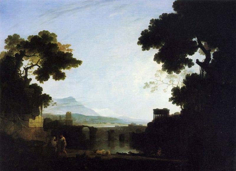 Richard Wilson, Narni, capriccio con il Ponte di Augusto e il Tempio della Sibilla di Tivoli (1754; olio su tela, 98,7 x 135,9 cm; Collezione privata)