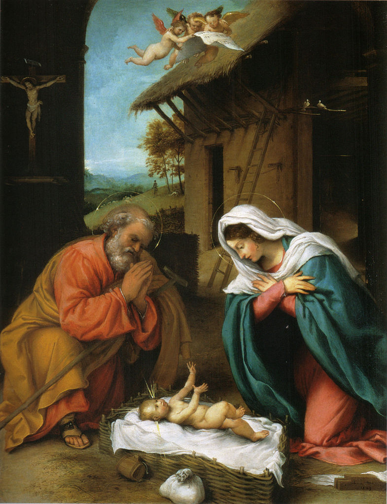 Lorenzo Lotto, Adorazione del Bambino (1523; olio su tavola, 46 x 34,9 cm; Washington, National Gallery of Art)