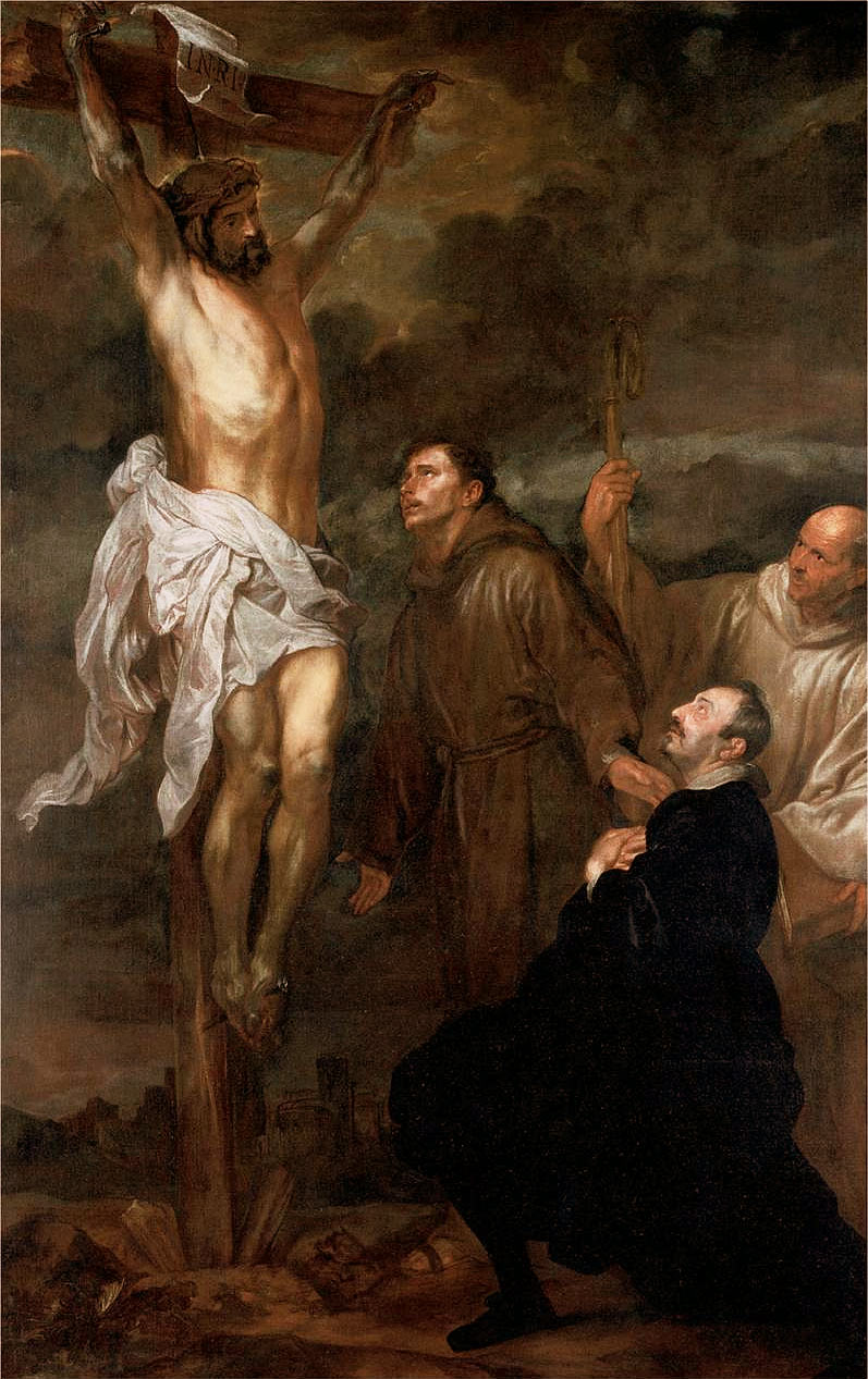 Antoon van Dyck, Francesco Orero in adorazione del Crocifisso alla presenza dei santi Francesco e Bernardo (1627; olio su tela, 325 x 210 cm; San Michele di Pagana, Parrocchiale)
