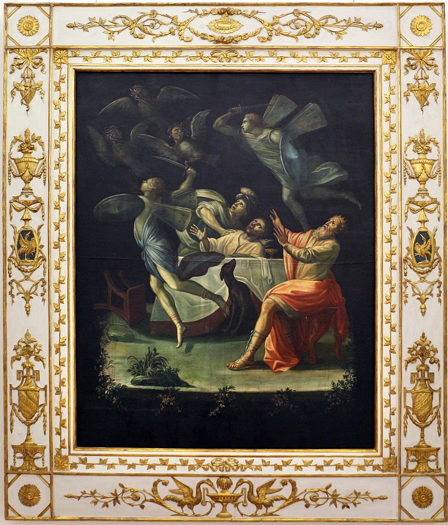 Alessandro Fischetti (atelier de), Calai et Zete chassent les harpies (1796 ; huile sur toile ; Matera, Musée national d'art médiéval et moderne de la Basilicate au Palazzo Lanfranchi)
