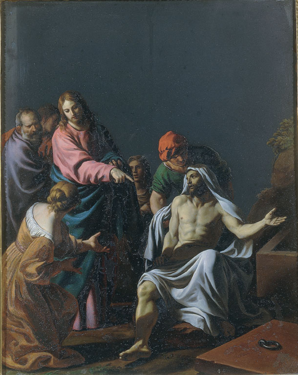 Alessandro Turchi, Resurrezione di Lazzaro (1616-1617 circa; olio su lavagna, 36 x 27 cm; Roma, Galleria Borghese)
