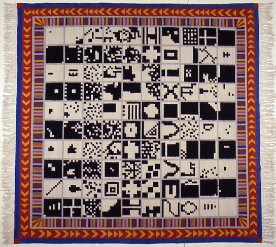 Alighiero Boetti, Alternando da uno a cento e viceversa (1993; kilim in lana e cotone, 270 x 300 cm)
