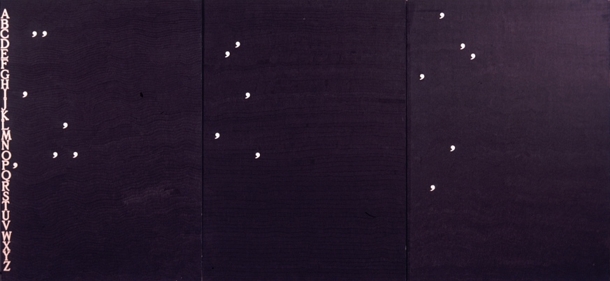 Alighiero Boetti, Piccolo, medio, grande (1977; biro su carta, tre pannelli da 102 x 70 cm ciascuno; Parma, CSAC)
