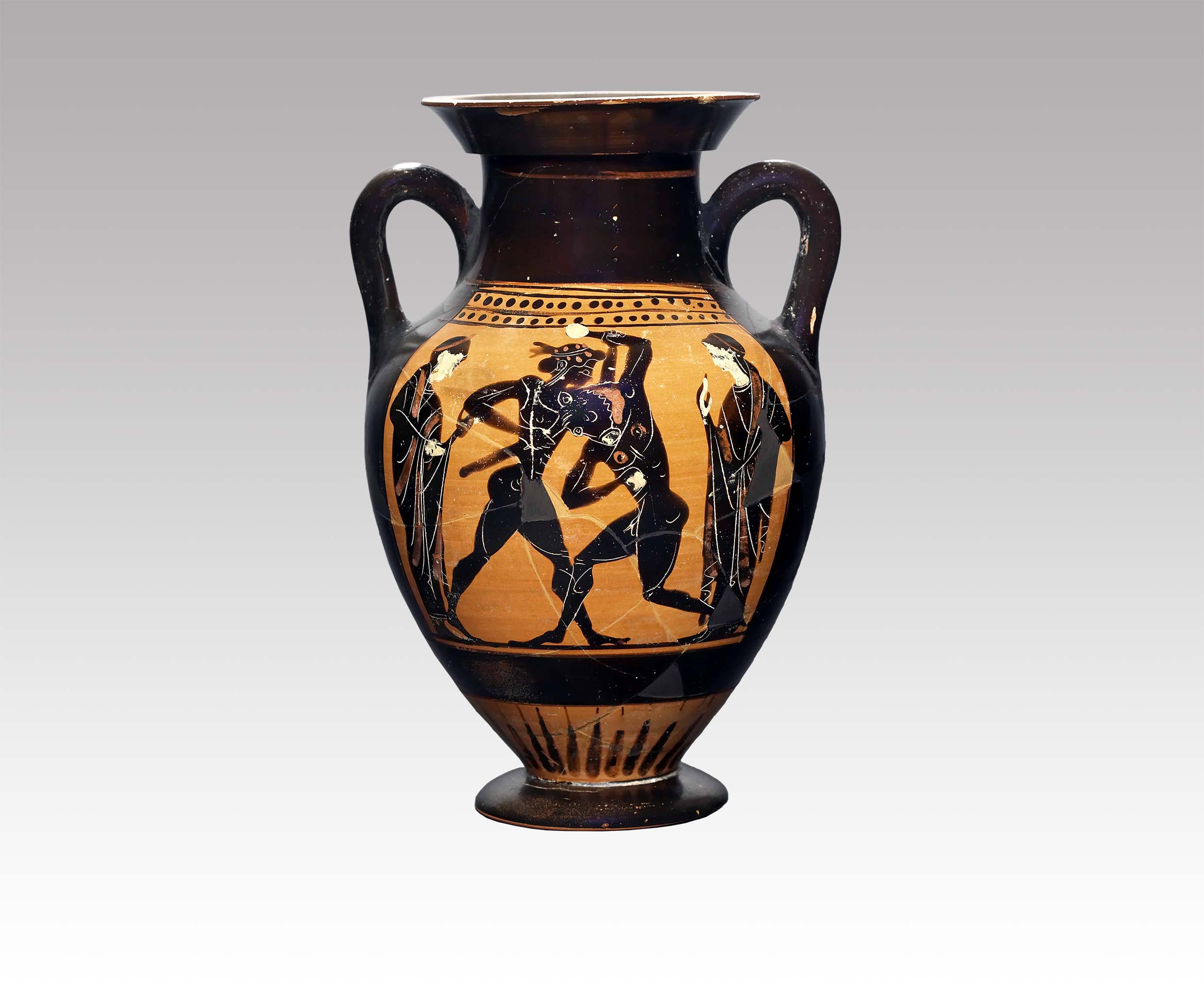 Arte greca, Anfora con Teseo e il Minotauro (terzo quarto del VI secolo a.C.; ceramica a figure nere; Milano, Museo Civico Archeologico)