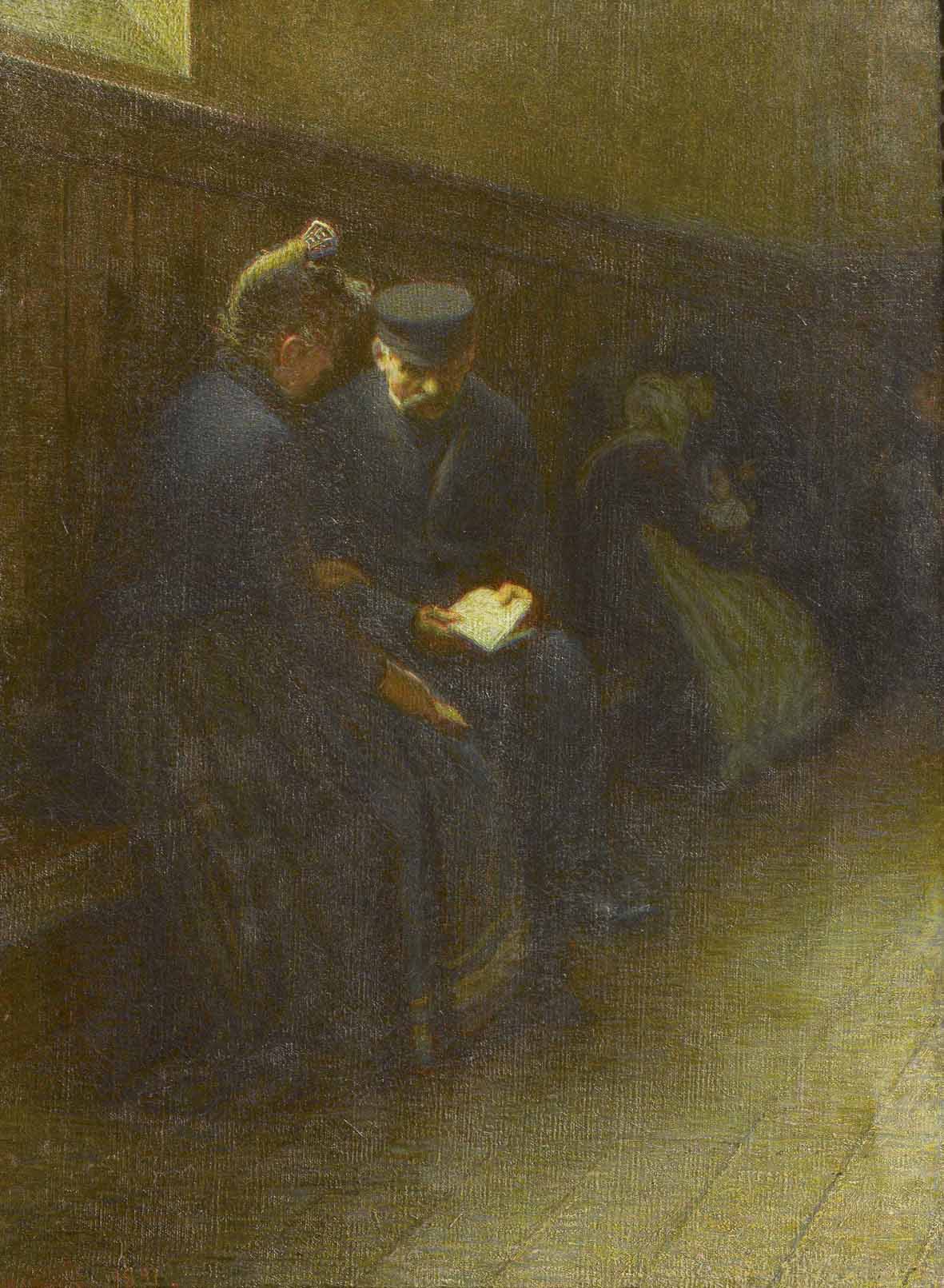 Angelo Morbelli, Il parlatorio del Luogo Pio Trivulzio - Un consiglio del nonno (1891; olio su tela, 100 x 80 cm; Alessandria, Fondazione Cassa Risparmio Alessandria)
