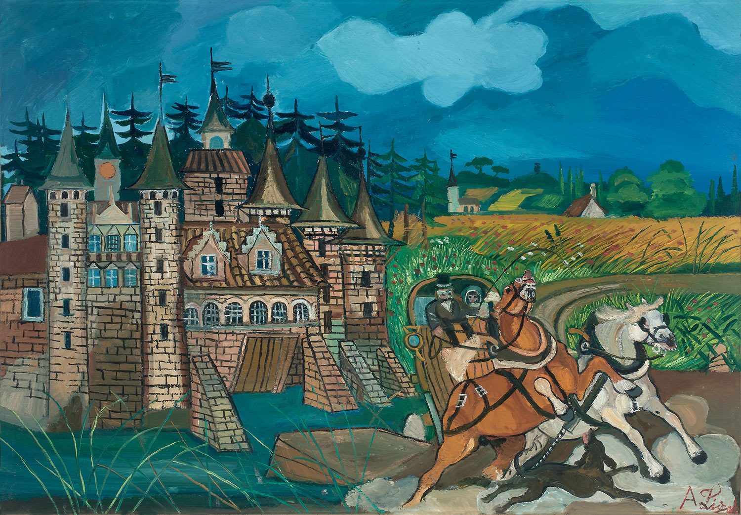 Antonio Ligabue, Paesaggio Svizzero (s.d. [1957-1958]; olio su tela, 70 x 100 cm, Milano, Collezione Girefin)
