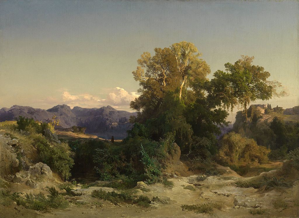 Arnold Böcklin, Paesaggio nella campagna romana (1851; olio su tela, 57 x 77 cm; Karlsruhe, Staatliche Kunsthalle)
