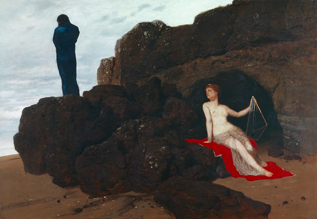 Arnold Böcklin, Ulisse e Calipso (1883; olio su mogano, 103,5 x 149,8 cm; Basilea, Kunstmuseum)
