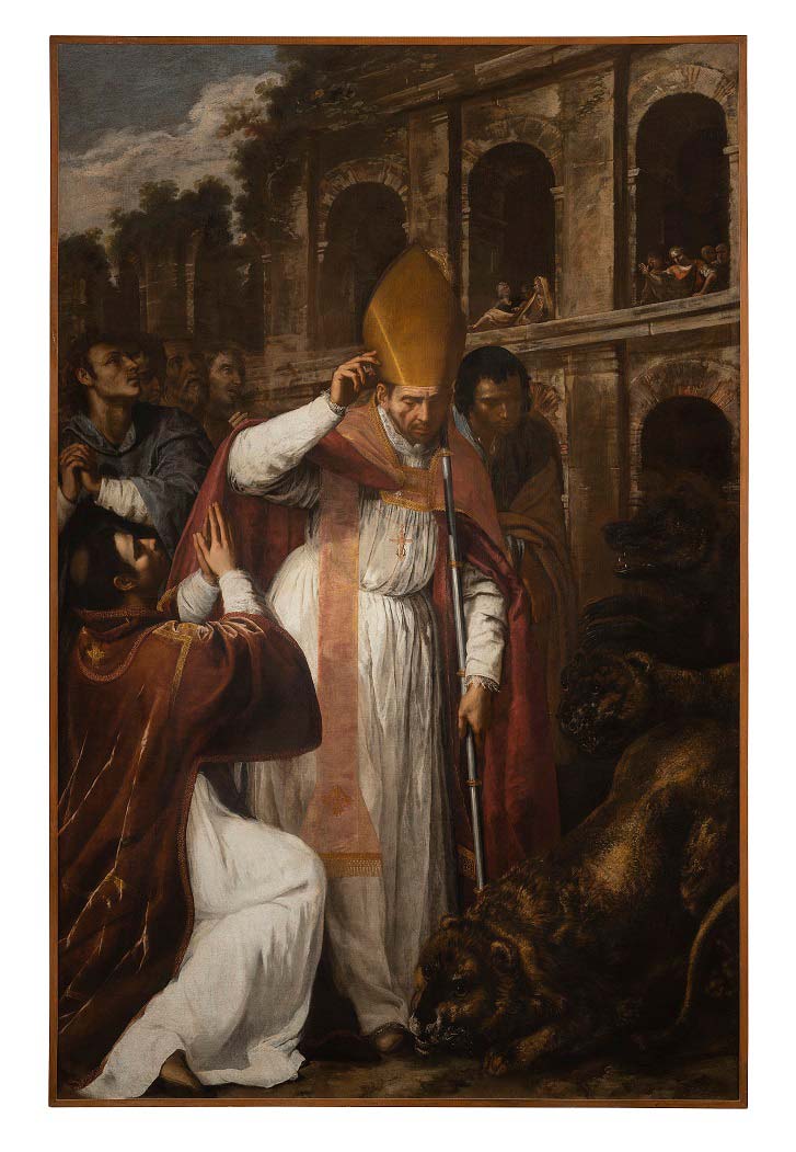 Artemisia Gentileschi, San Gennaro e i compagni gettati nell’anfiteatro ammansiscono le belve (olio su tela, 308 × 200 cm; Pozzuoli, Basilica Cattedrale di San Procolo martire). Foto di Claudio Giusti
 Artemisia Gentileschi, San Gennaro e i compagni gettati nell’anfiteatro ammansiscono le belve (olio su tela, 308 × 200 cm; Pozzuoli, Basilica Cattedrale di San Procolo martire). Foto di Claudio Giusti