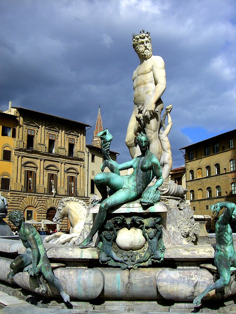 Bartolomeo Ammannati, Fontana del Nettuno (1550-1565 il gruppo centrale, 1575 la vasca e i bronzi; marmo e bronzo, altezza 560 cm; Firenze, Piazza della Signoria). Foto di Davide Taviani
