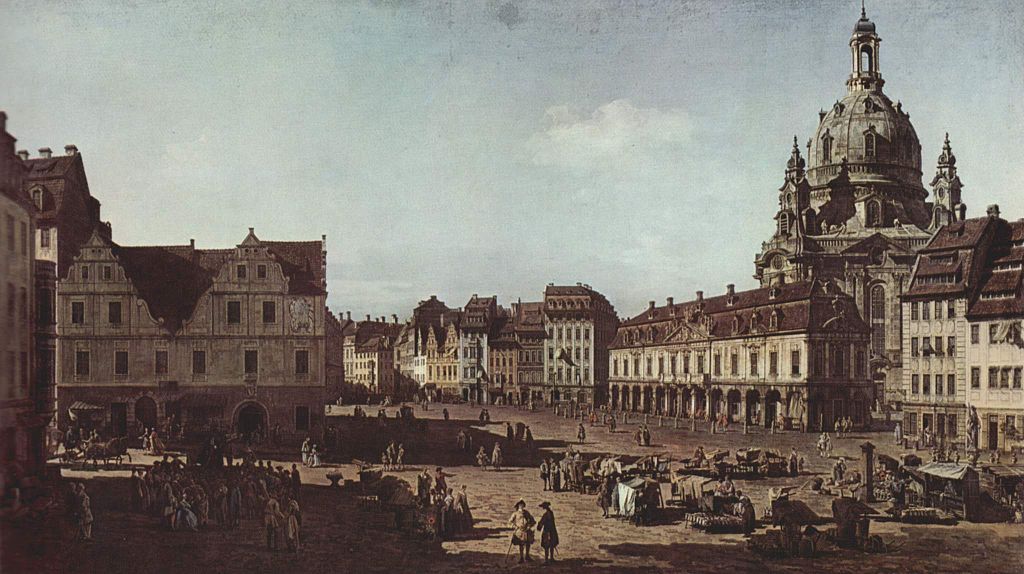 Bernardo Bellotto, Veduta di Dresda (1750 circa; olio su tela, 136 x 236 cm; Dresda, Gemäldegalerie Alte Meister)

