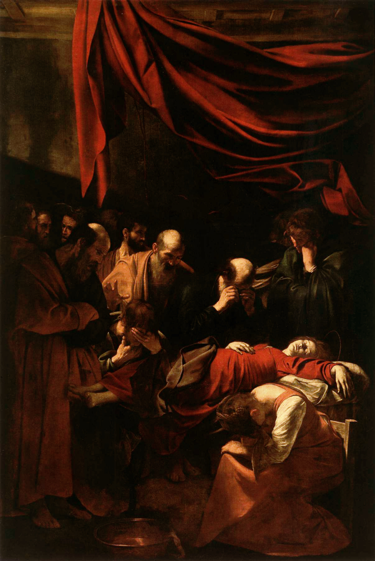 Caravaggio, Morte della Vergine (1604-1606; olio su tela, 369 x 245 cm; Parigi, Louvre)
